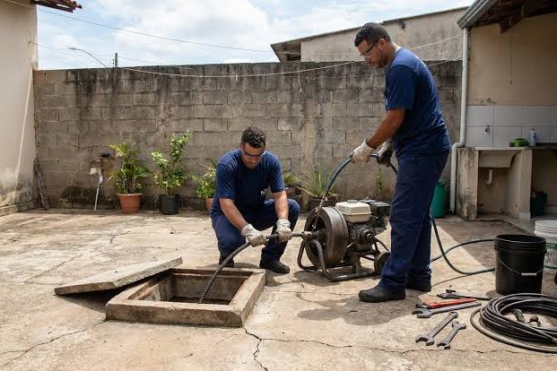Desentupimento de caixa de esgoto com máquina eletrorrotativa